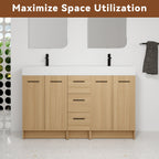 60" Double Sink Bathroom Vanity with 3 Drawers and Integrated Resin Sink