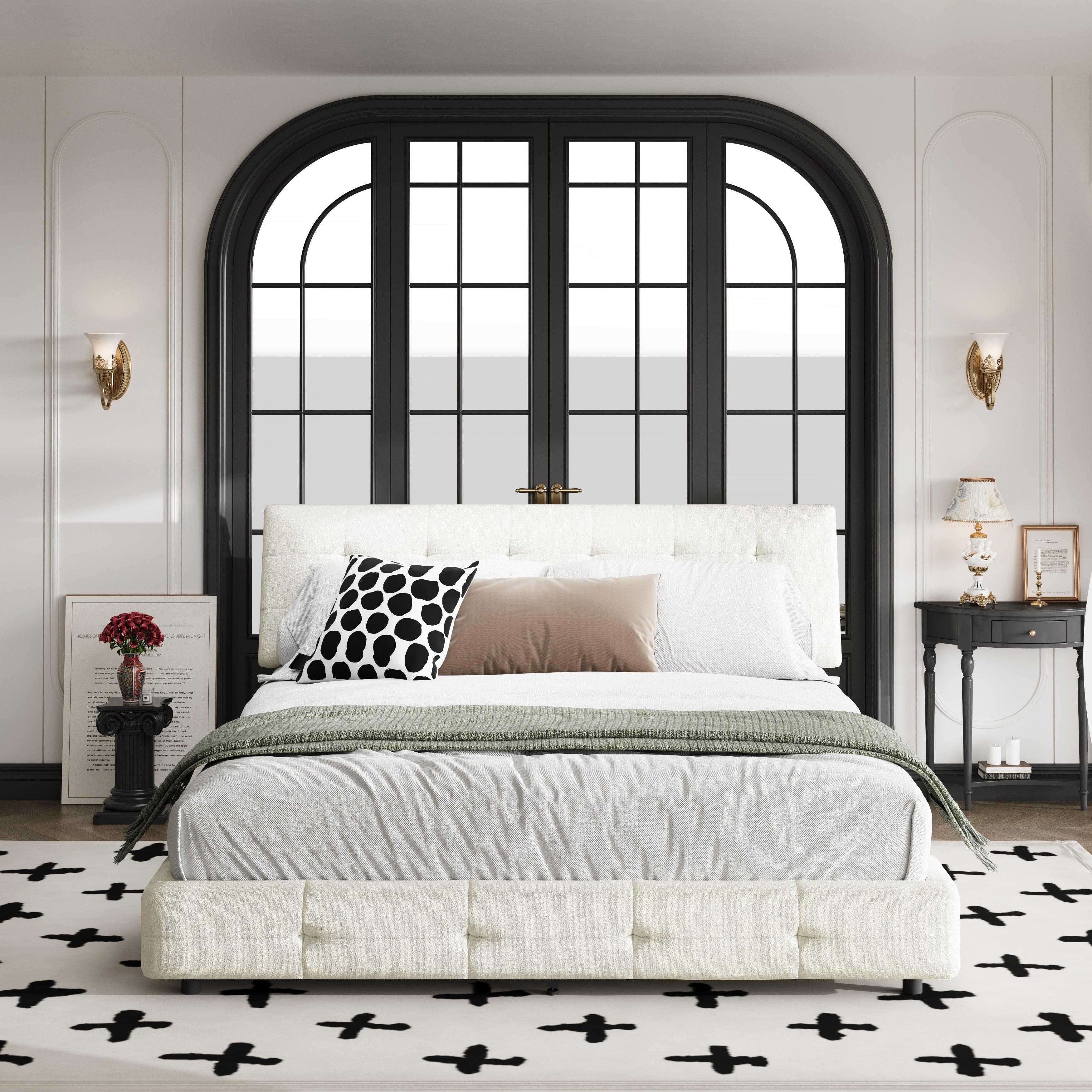 Queen Size Tufted Bed Frame with Extra-Large Ultra-Soft Cloud Pillow Design
