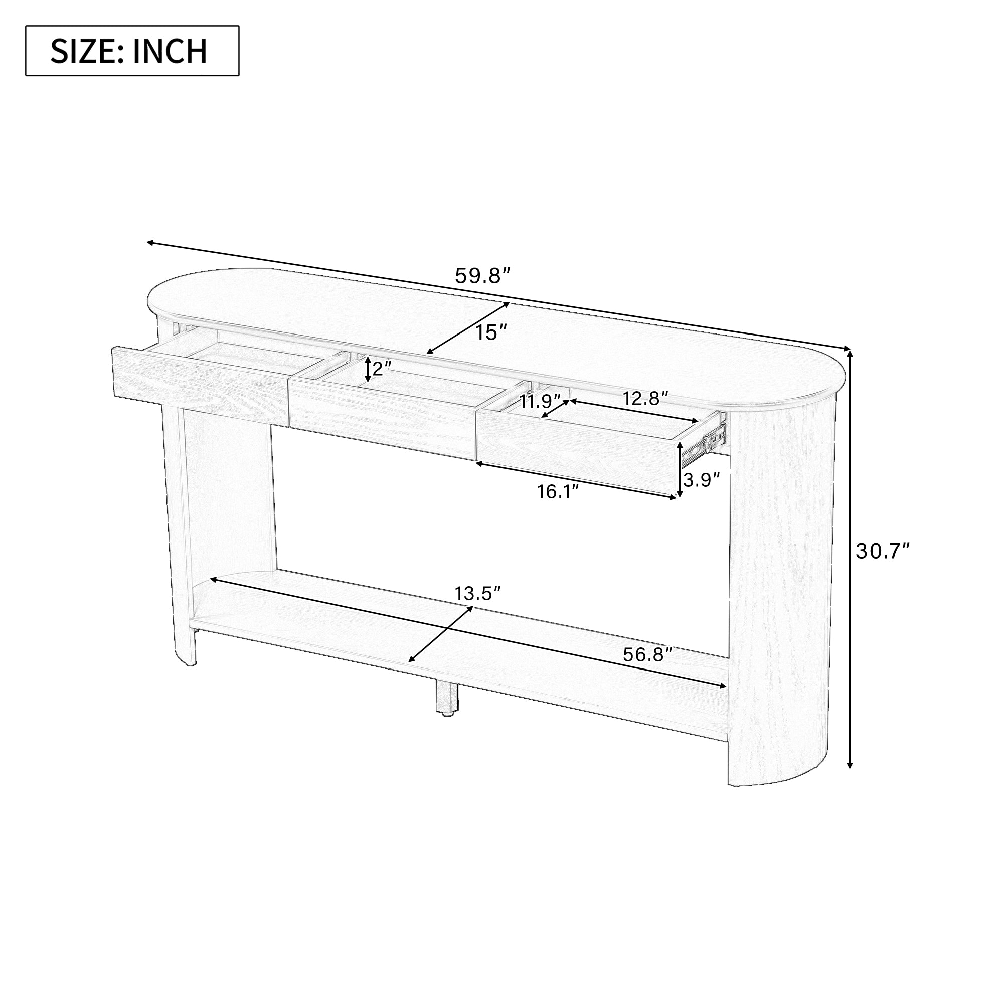 U_Style 59.8'' Modern Console Table