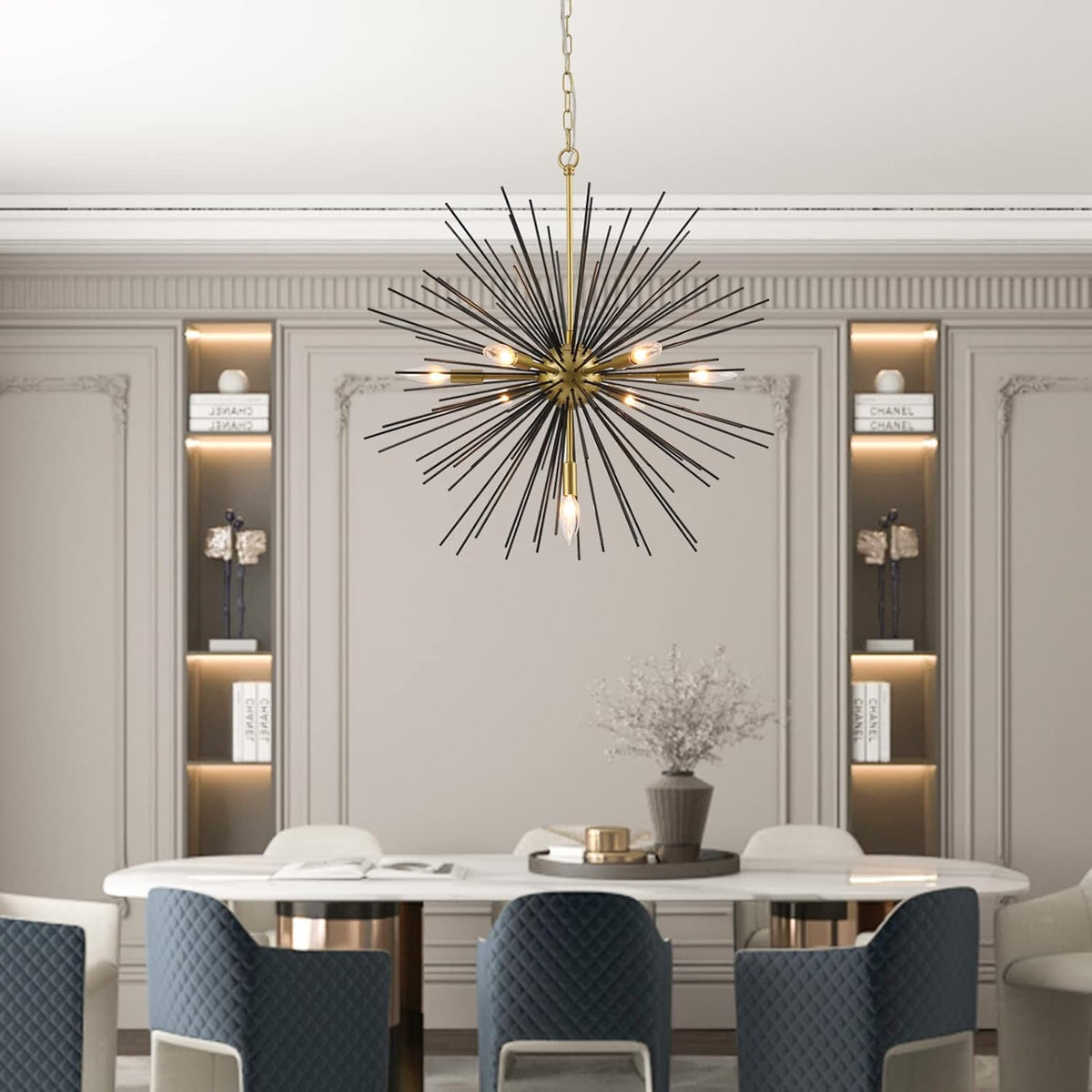 Sputnik Chandelier, 7-Light Satellite Pendant, 25.6-Inch, Gold or Black