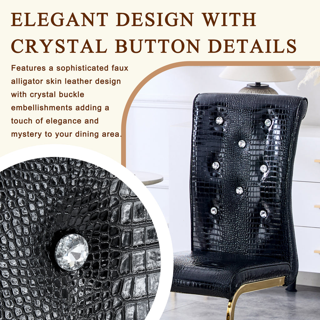 Set of 2 Retro Alligator Skin Upholstered Dining Chairs
