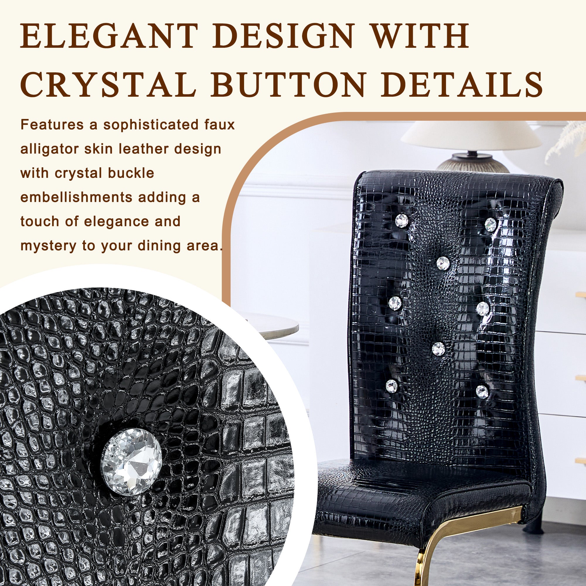Set of 2 Retro Alligator Skin Upholstered Dining Chairs