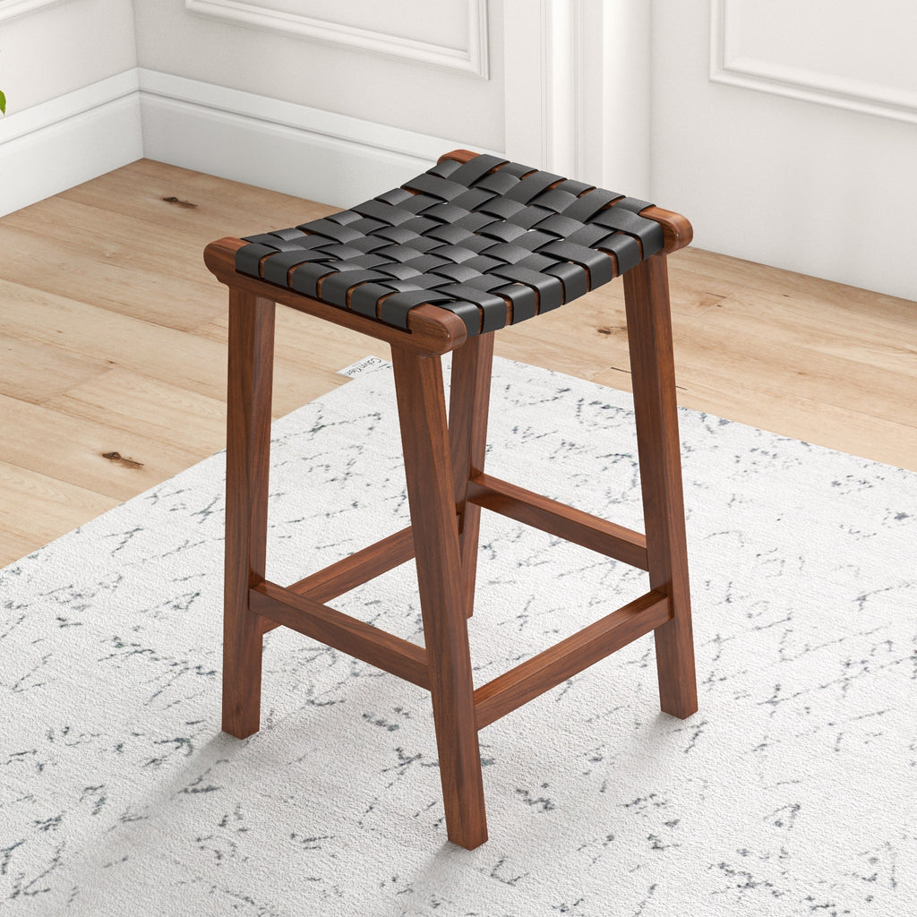 James Mid-Century Modern Genuine Leather Counter Stool
