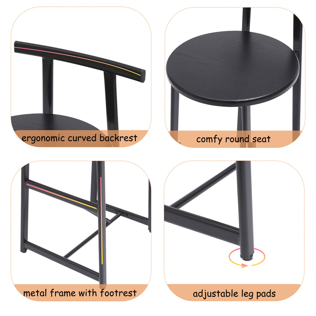 27''H Barstool Set of 3 Wooden Round Bar Stools with Footrest