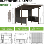 9X10FT Hardtop Grill Gazebo for Outdoor BBQs
