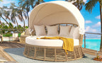 Outdoor Patio Rattan Round Daybed with Retractable Canopy