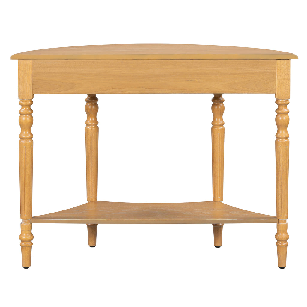 TREXM Farmhouse Half Moon Console Table with Drawer & Shelf - Rustic Accent Table