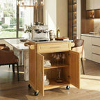 Indoor Compact Bamboo Rolling Kitchen Cart with Stainless Steel Top