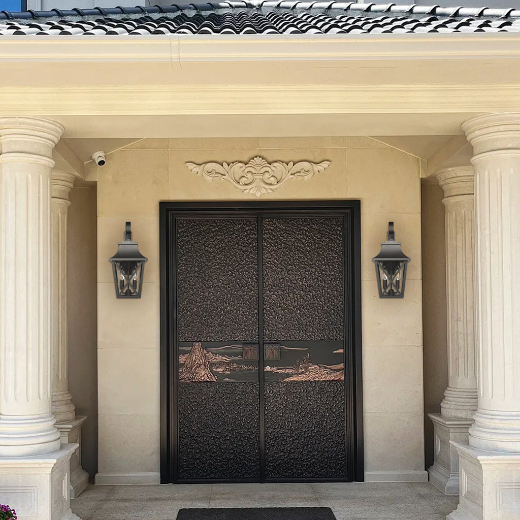 Black Outdoor Wall Lantern 2-Light Set