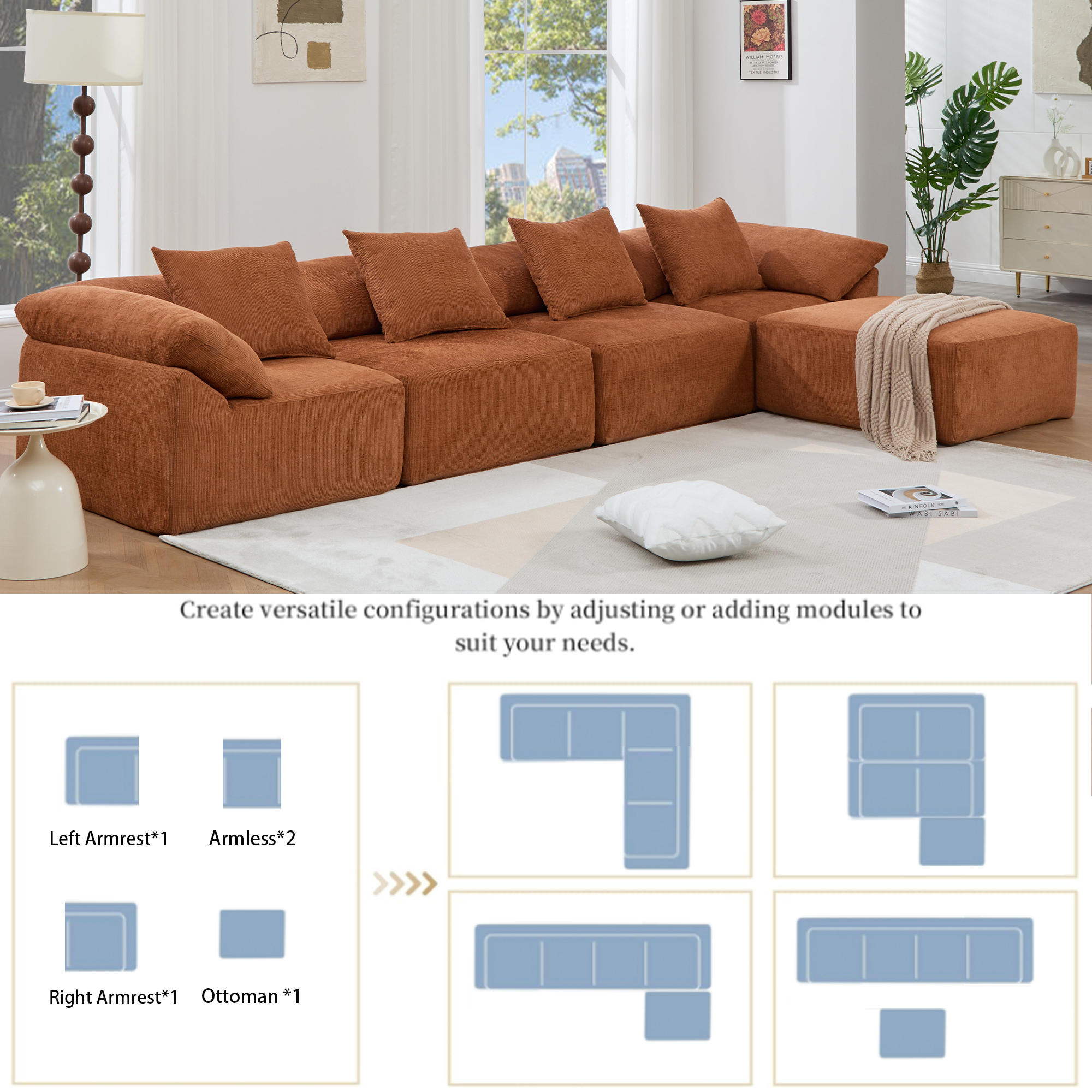 142" L Shaped Modular Sectional Sofa