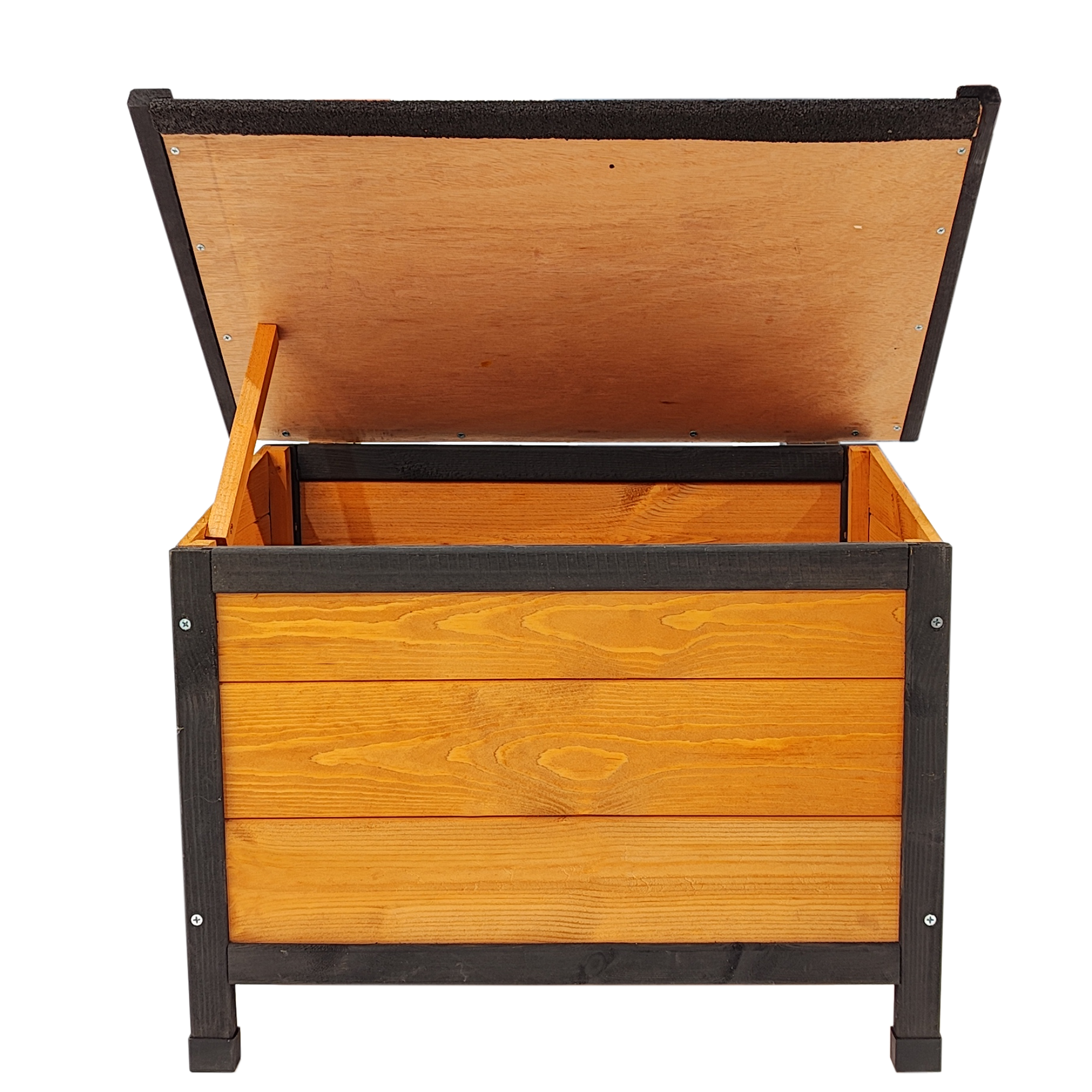 Wearable and Strong Wooden Dog House with Metal Bowls and Toy Box