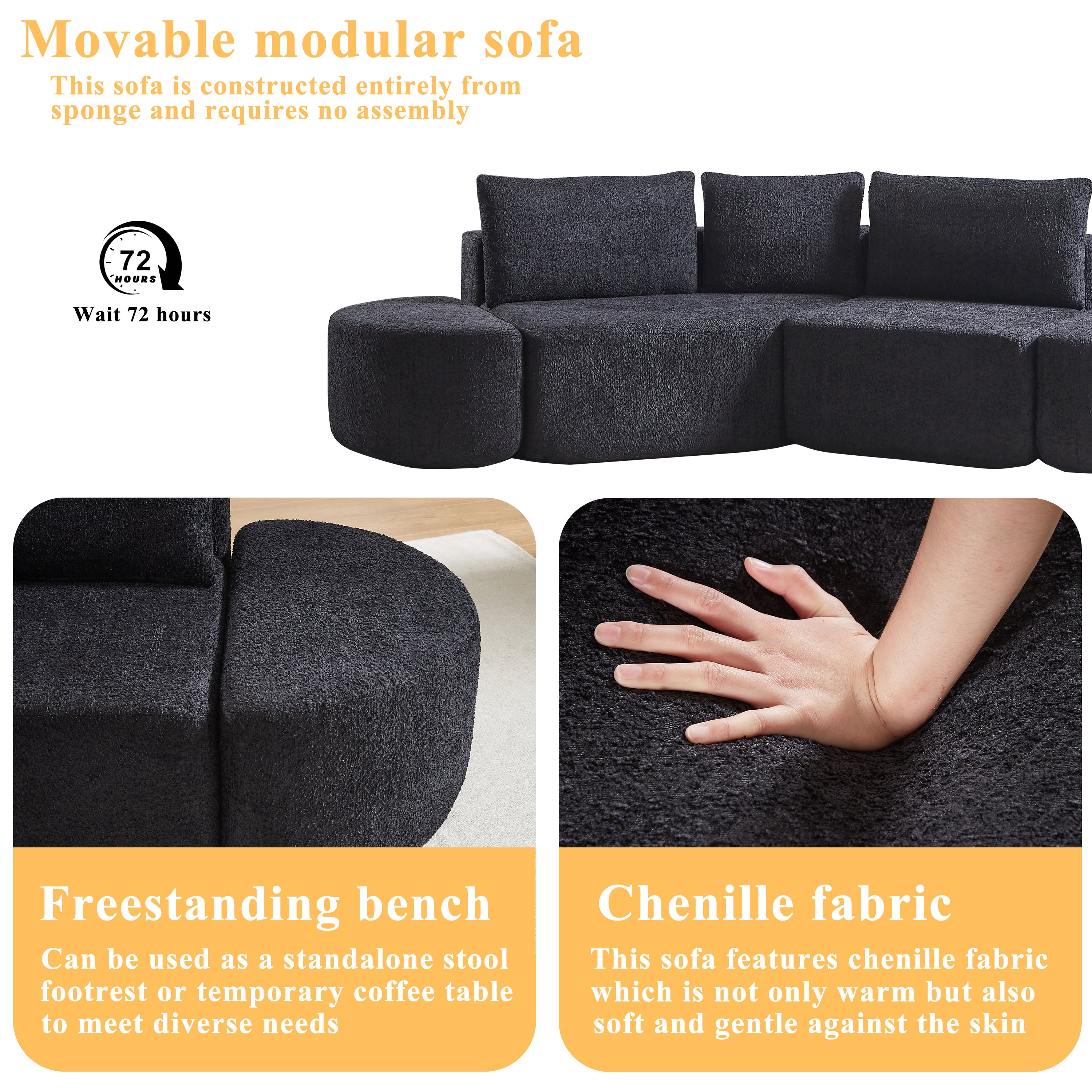106.3-Inch V-Shaped Modular Sofa Set in Chenille Fabric
