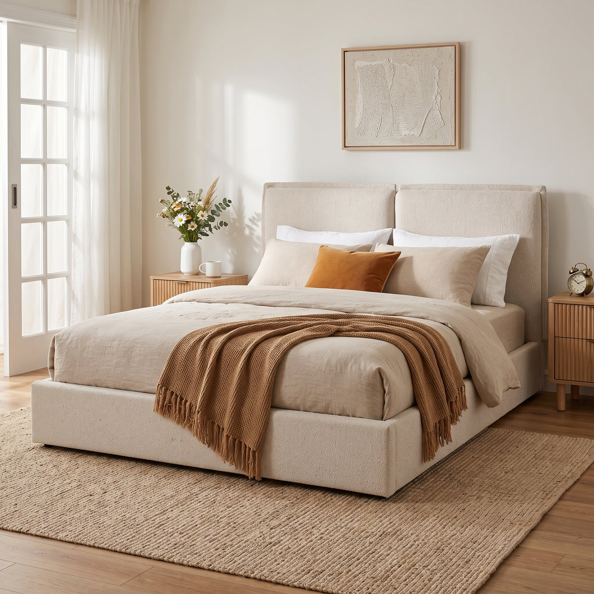 Double-Pillow Upholstered Design, Skin-Friendly Textured Fabric