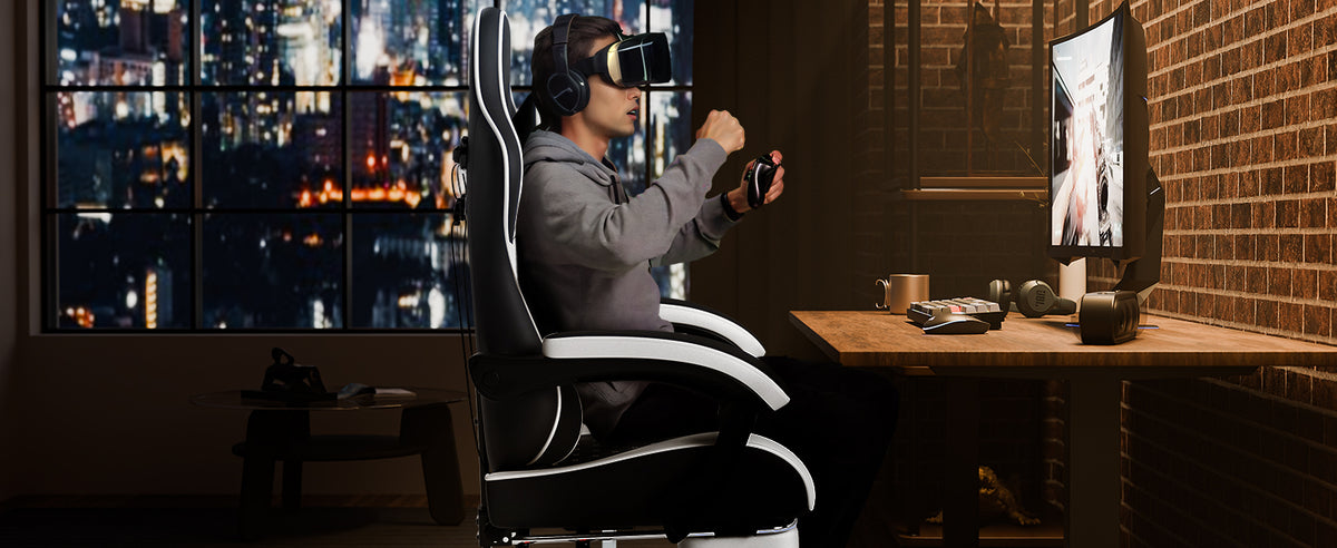 Ergonomic Video Gamer Chairs,Computer Gaming Chairs with Massage Lumbar Support and footrest,Racing Style Computer Chair Adjustable Headrest for Adults