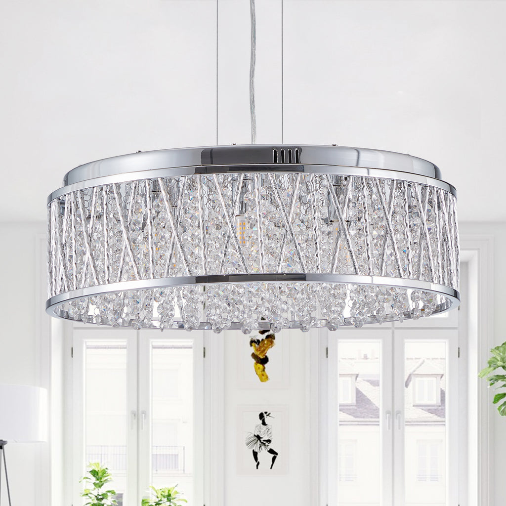 Modern Crystal Chandelier - 19 Inches Round Flush Mount Light