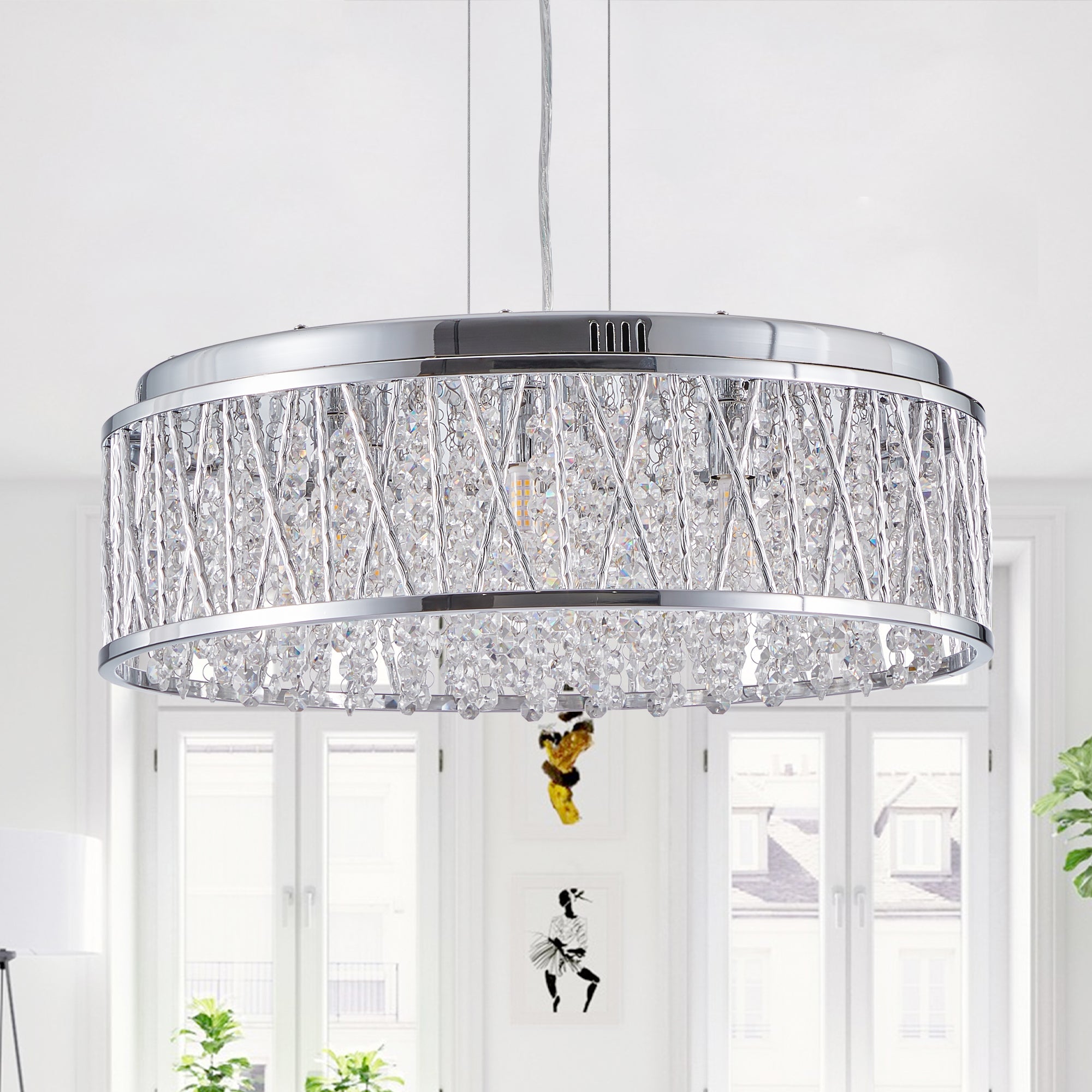 Modern Crystal Chandelier - 19 Inches Round Flush Mount Light