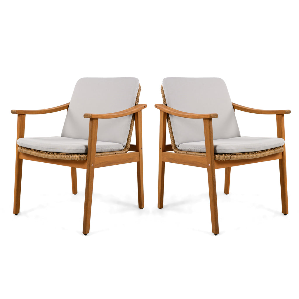 Outdoor Dining Chairs Set of 2, Teak Color Acacia Wood Frame
