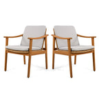 Outdoor Dining Chairs Set of 2, Teak Color Acacia Wood Frame