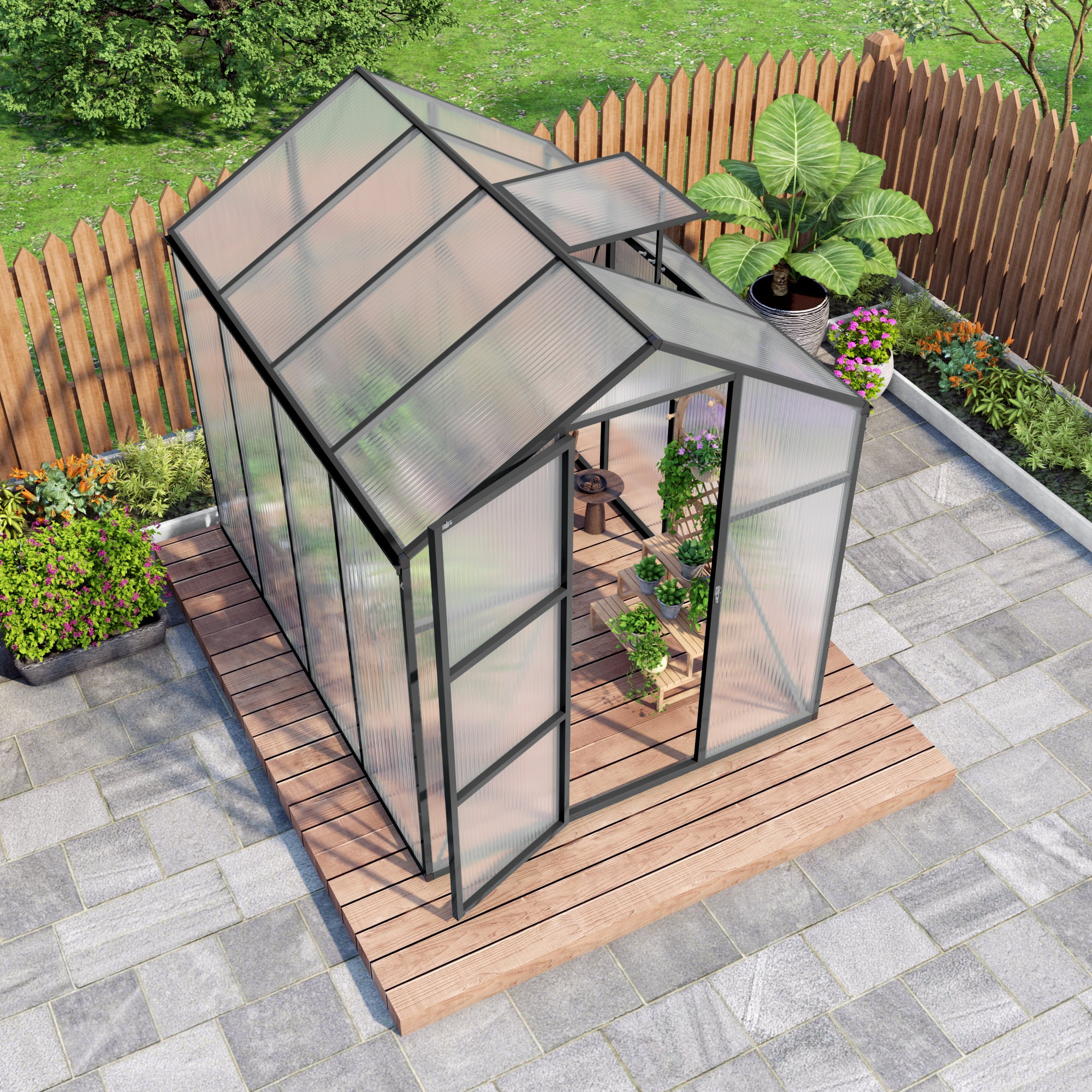 Gain Height Windproof Aluminum Greenhouse 6x8 FT