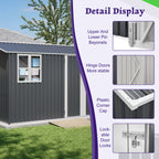 10X8FT Outdoor Steel Storage Shed with Clear Window