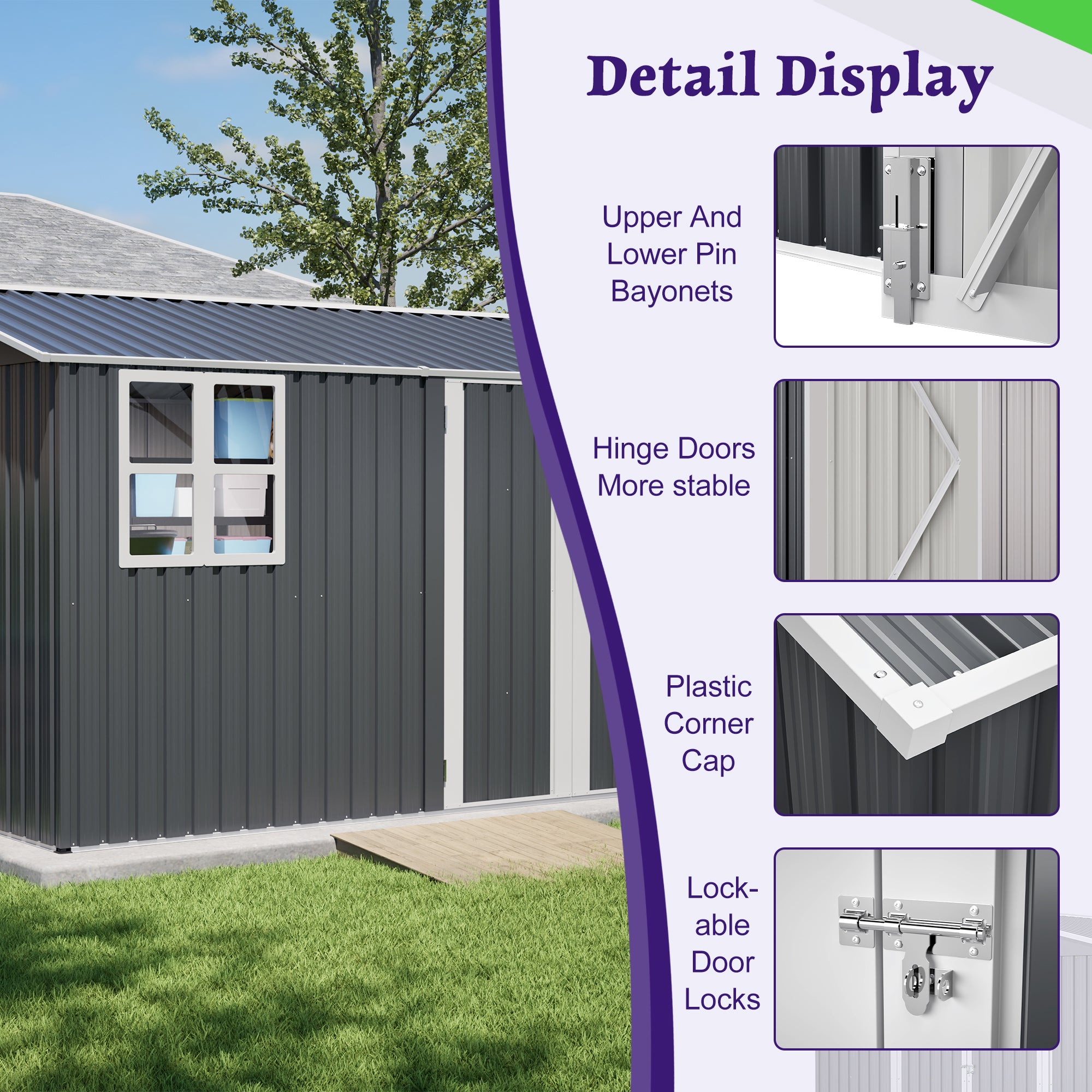 10X8FT Outdoor Steel Storage Shed with Clear Window