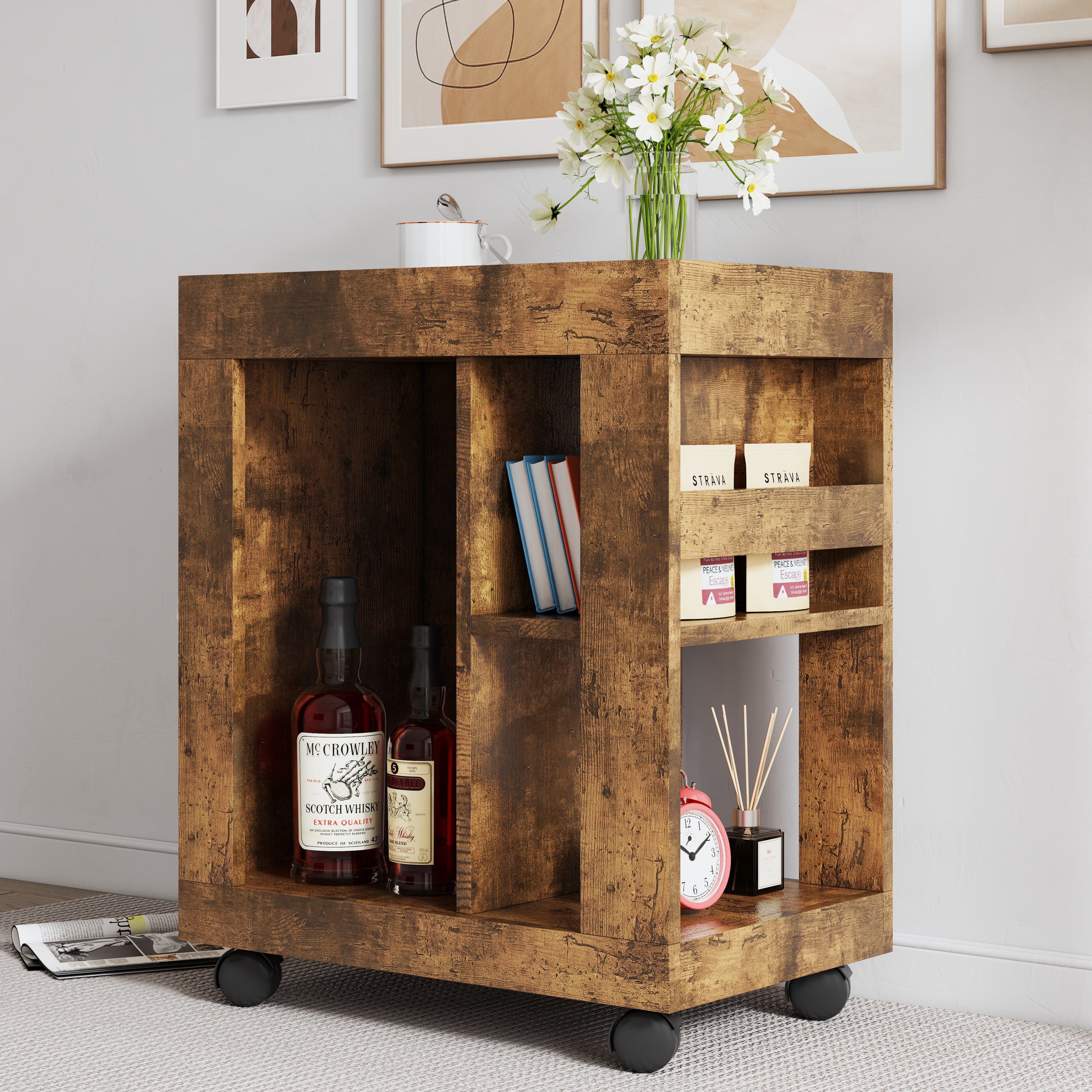 Mid-Century Modern Movable Side Cabinet for Sofa