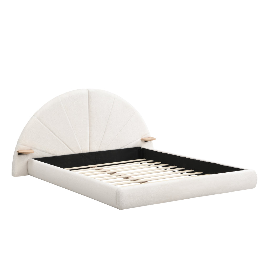 Unique Arched Boucle Bed with Small Table, Queen