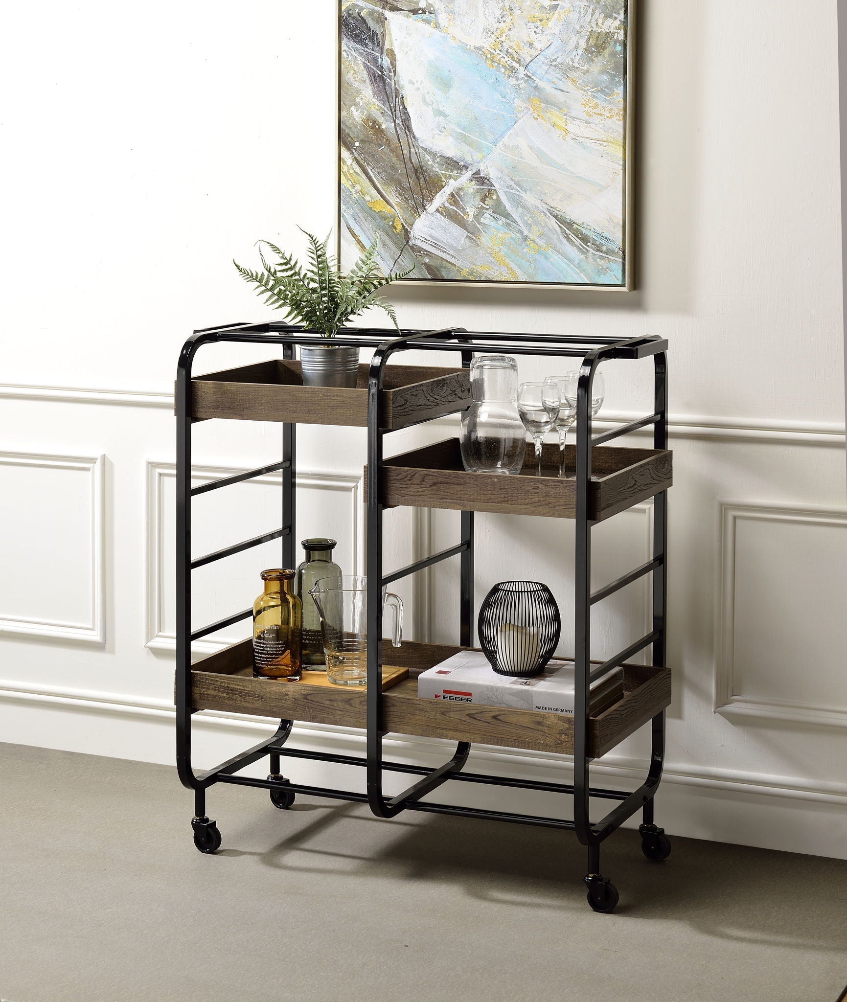 Vorrik Serving Cart - Black / Walnut