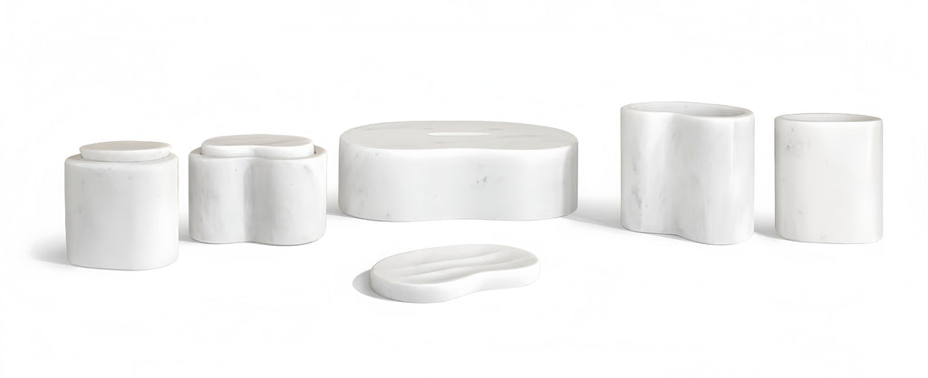 White Natural Marble Bathroom Accessories Set, 6-Piece