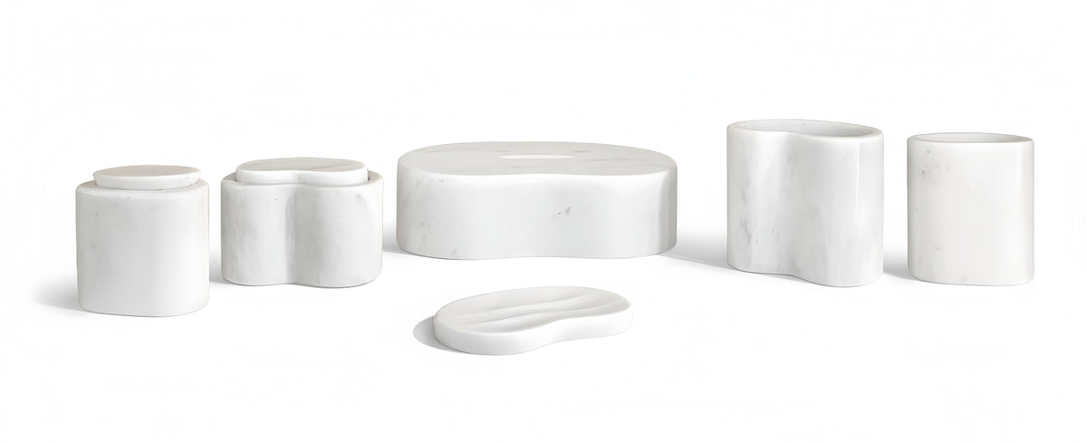 White Natural Marble Bathroom Accessories Set, 6-Piece