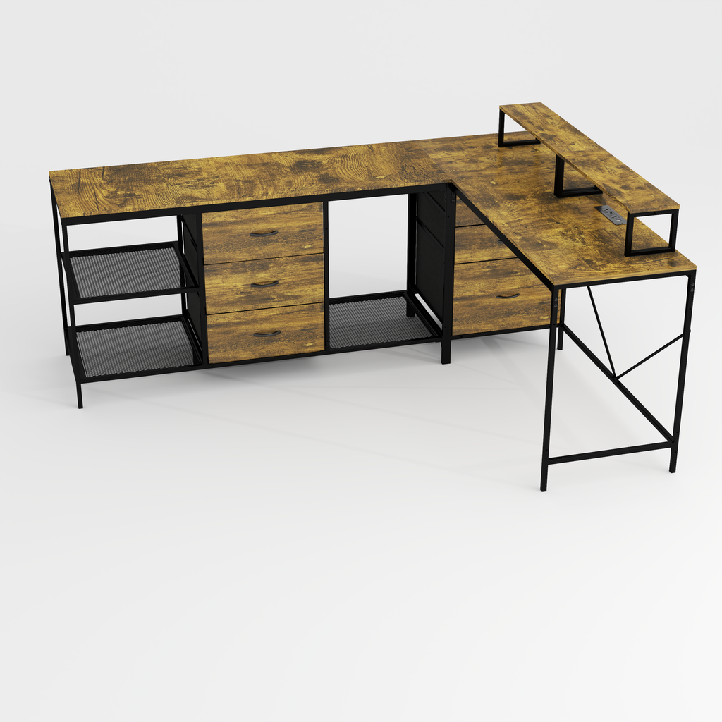 114 Inch L-Shaped Desk with Power Outlets & USB-C