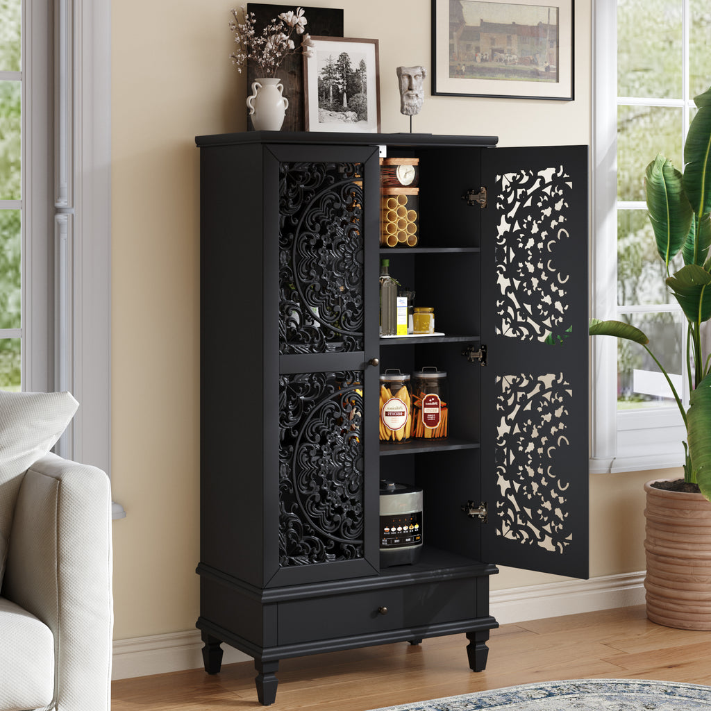 Rustic 55-Inch Tall Storage Cabinet with Drawer, Black