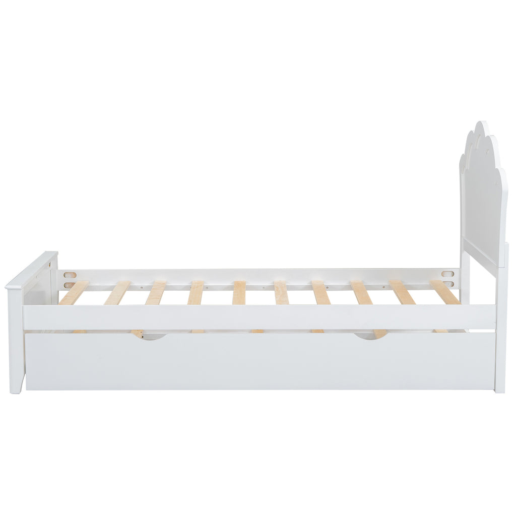 Twin Size Wood Platform Bed with Headboard and Twin Size Trundle