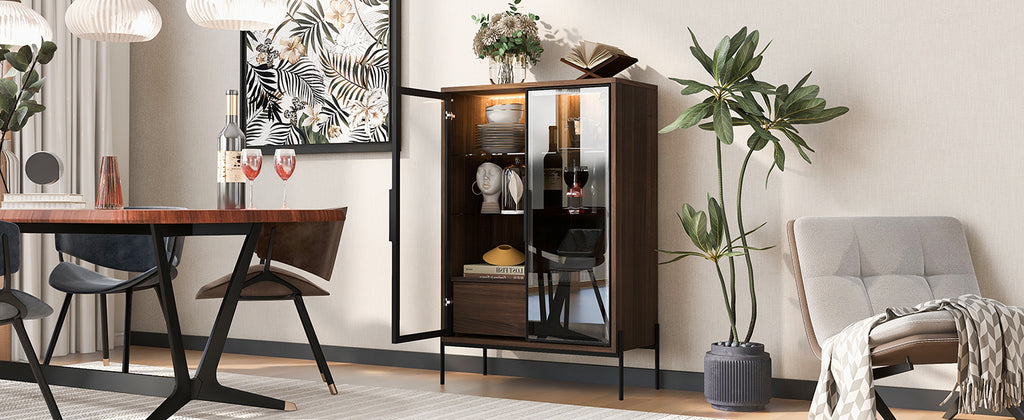 51.2'' Freestanding Display Cabinet with 2 Storage Drawers