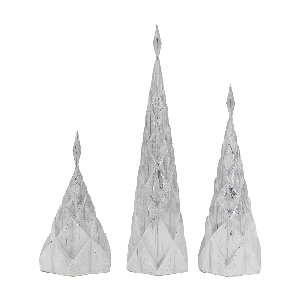 Set of 3 Resin White/Silver Foil Christmas Trees