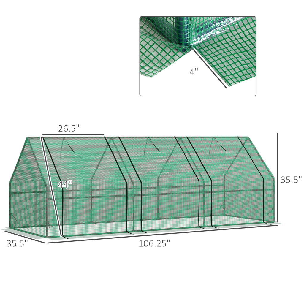 Outsunny 9' x 3' x 3' Portable Mini Greenhouse Outdoor Garden with Large Zipper Doors and Water/UV PE Cover