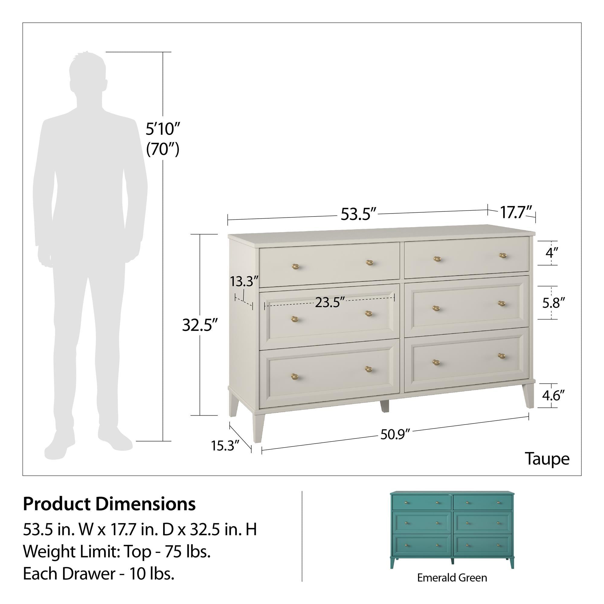Monticello 6 Drawer Dresser - Green