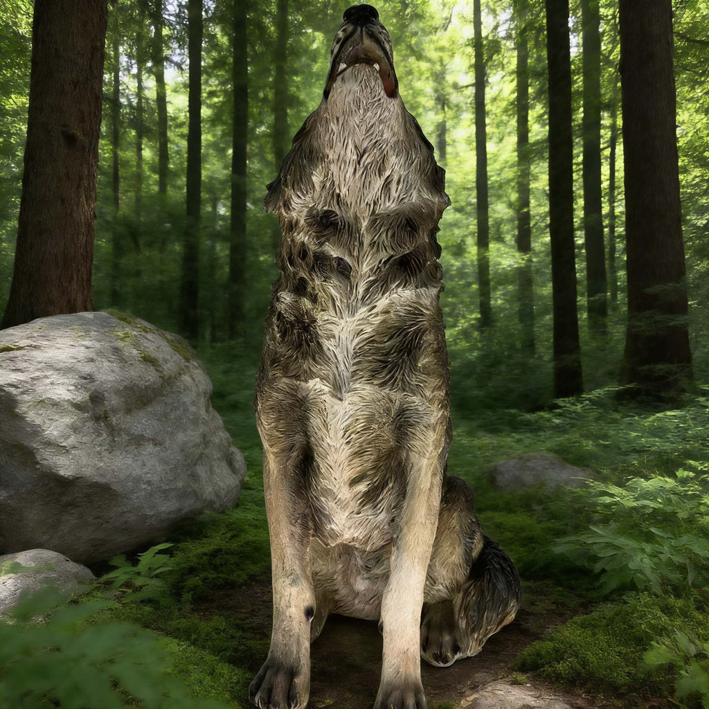 Simulated Howling Wolf Garden Statue