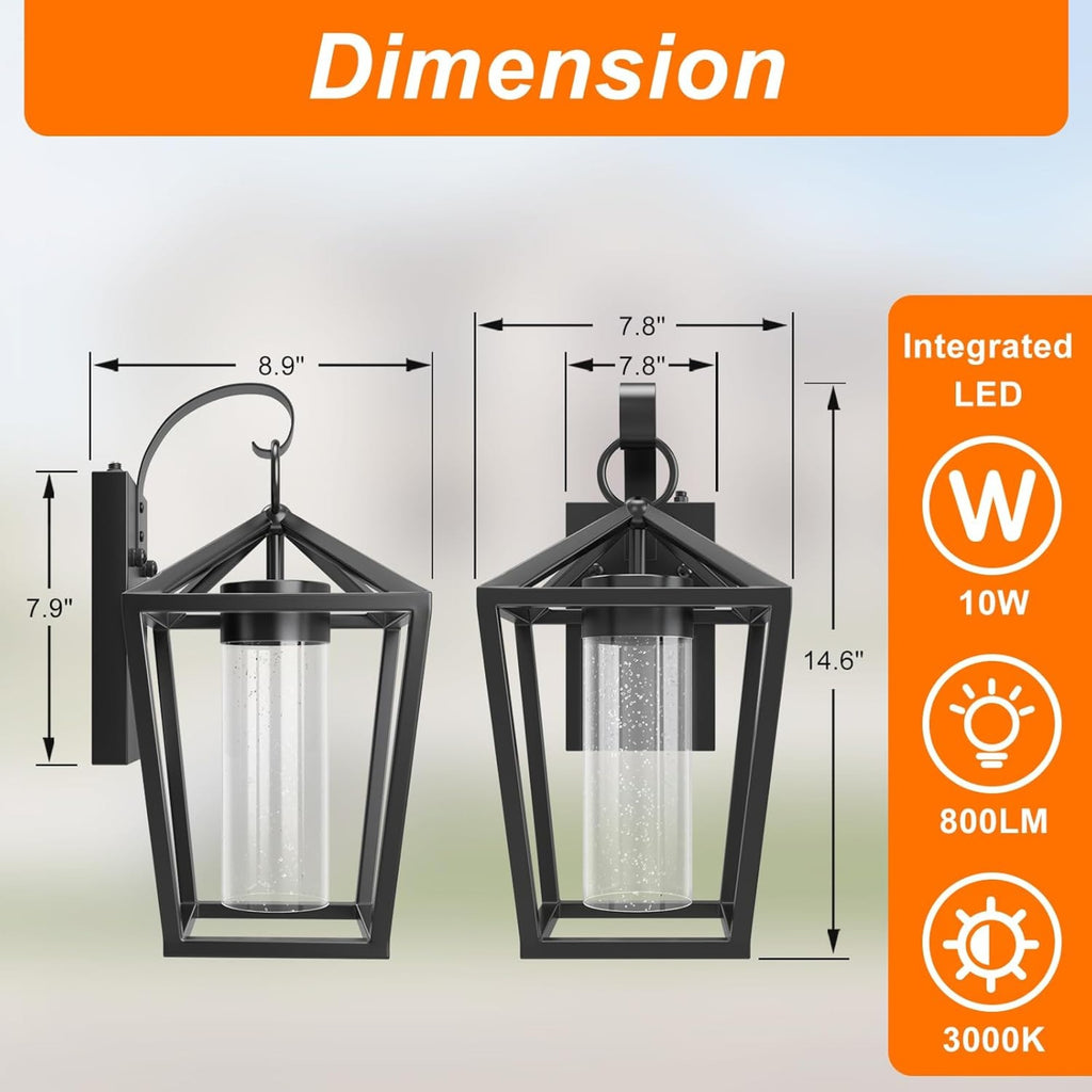 15-Inch Dimmable LED Outdoor Wall Sconce, Black Glass and Metal