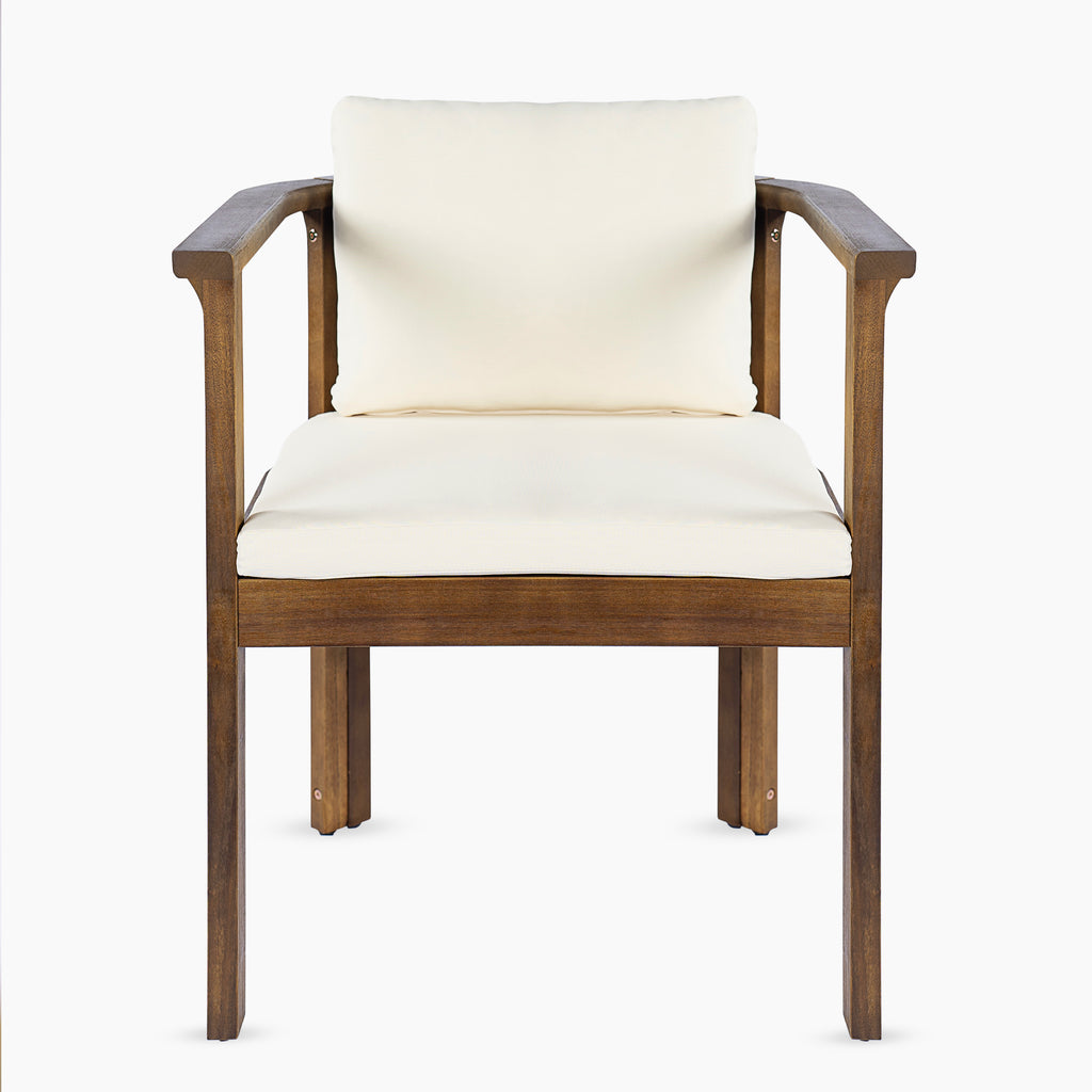 Outdoor Dining Chair Set of 2 with Curved Acacia Wood Arms