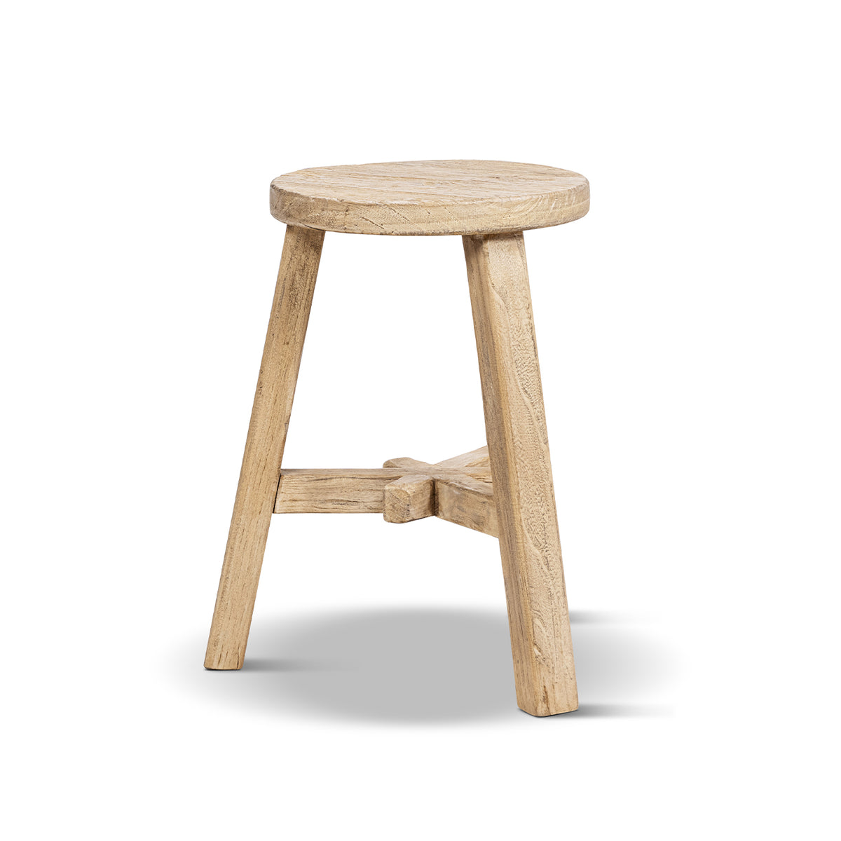 Linden Round Elm Wood Stool, 15.5-Inch, Light Natural Brown