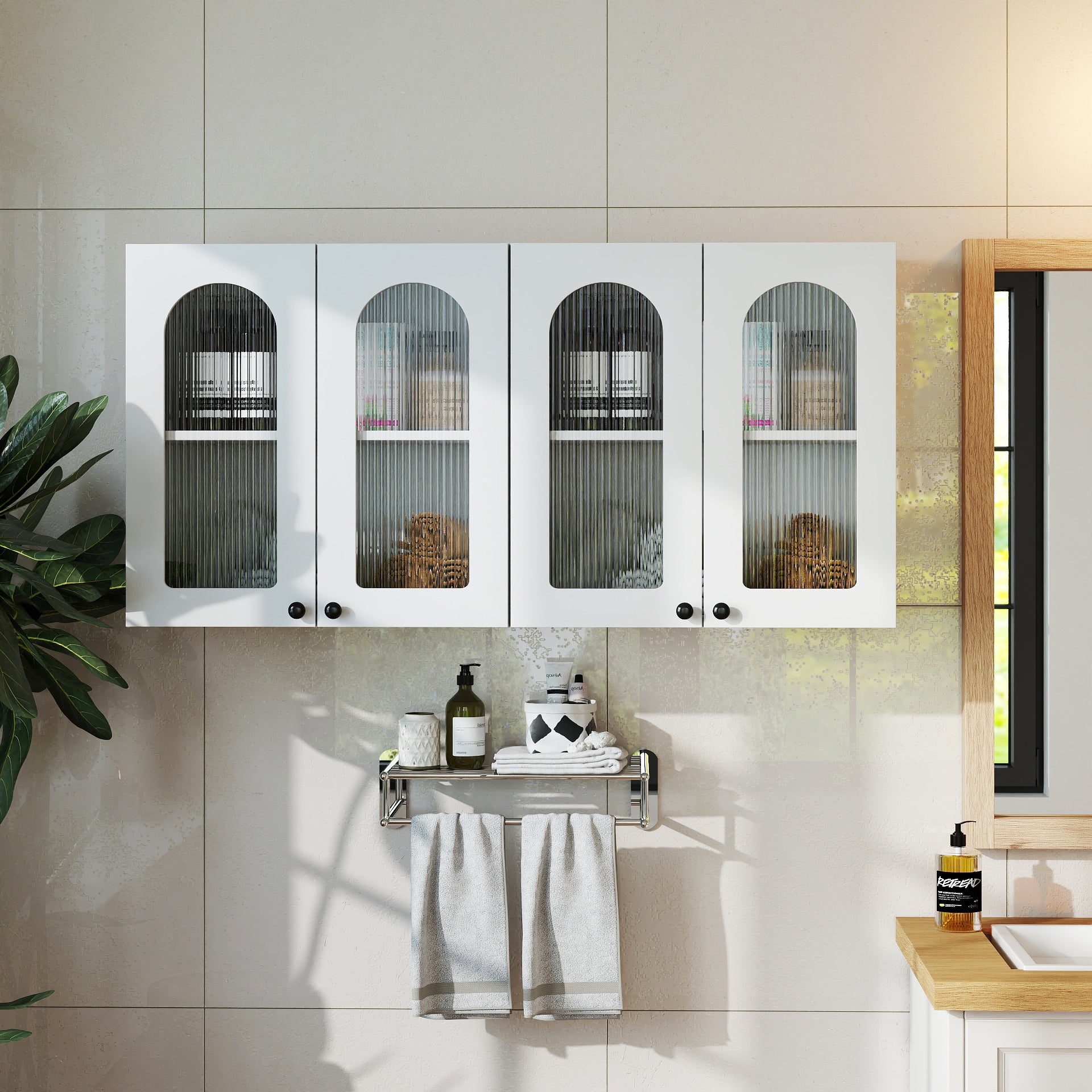 Wall Cabinet with Arched Glass Doors