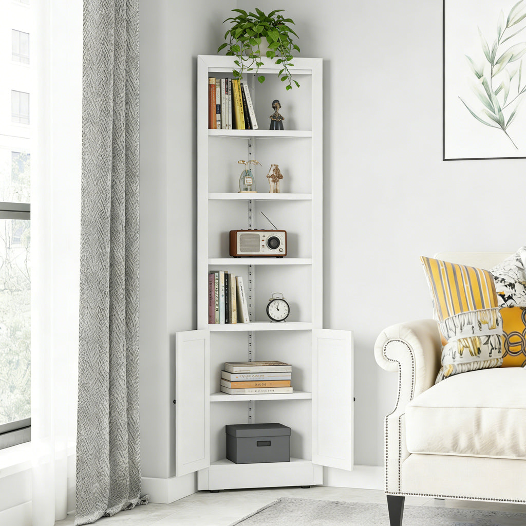 71" Tall Corner Storage Cabinet with 2 Doors and 6-Tier Shelves