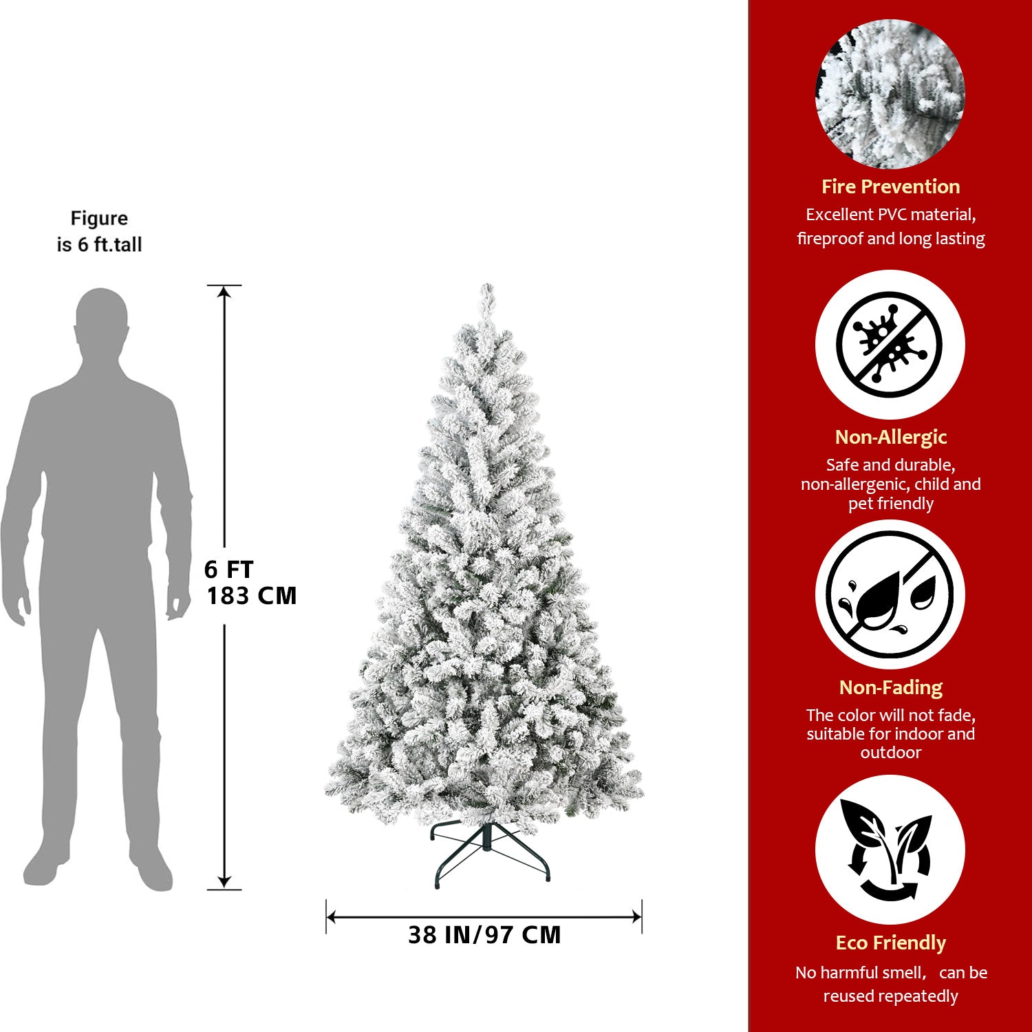 4FT Flocked Christmas Tree - Snowy PVC Artificial Holiday Tree