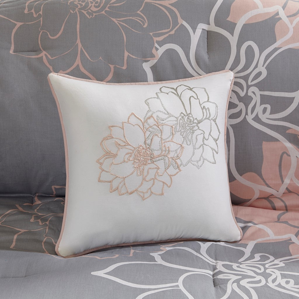 Printed Cotton Sateen Comforter Set - Grey/Peach - Cal King