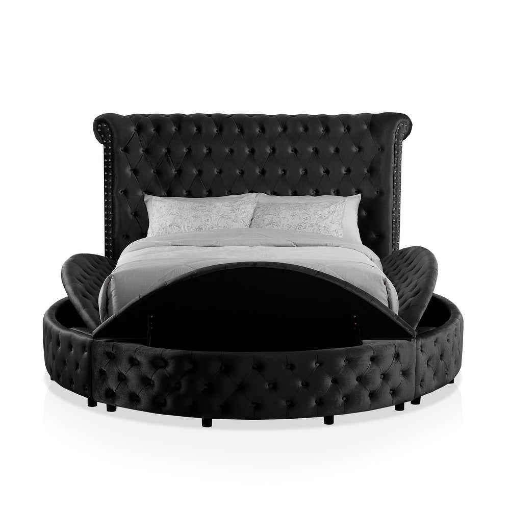 Glam 1pc King Size Bed Round Storage