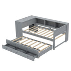 Twin Size Daybed with Trundle, Wood Frame and Storage