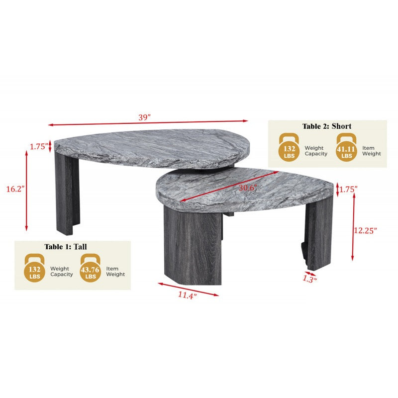 Granite Gray Marble-Look Coffee Table Set
