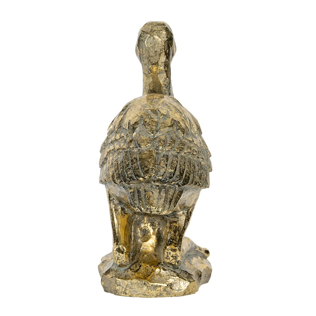 Kneeling Crane Figurine, 7.1 x 10.4 inches, Antique Gold Resin