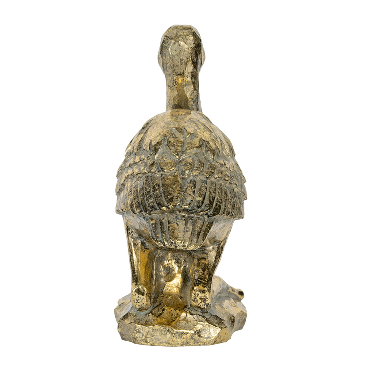Kneeling Crane Figurine, 7.1 x 10.4 inches, Antique Gold Resin